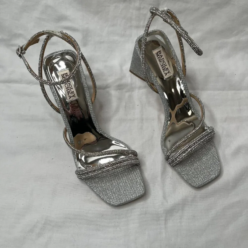 Badgley Mischka Freedom Bejeweled Straps Glitter Block Heels 9.5
